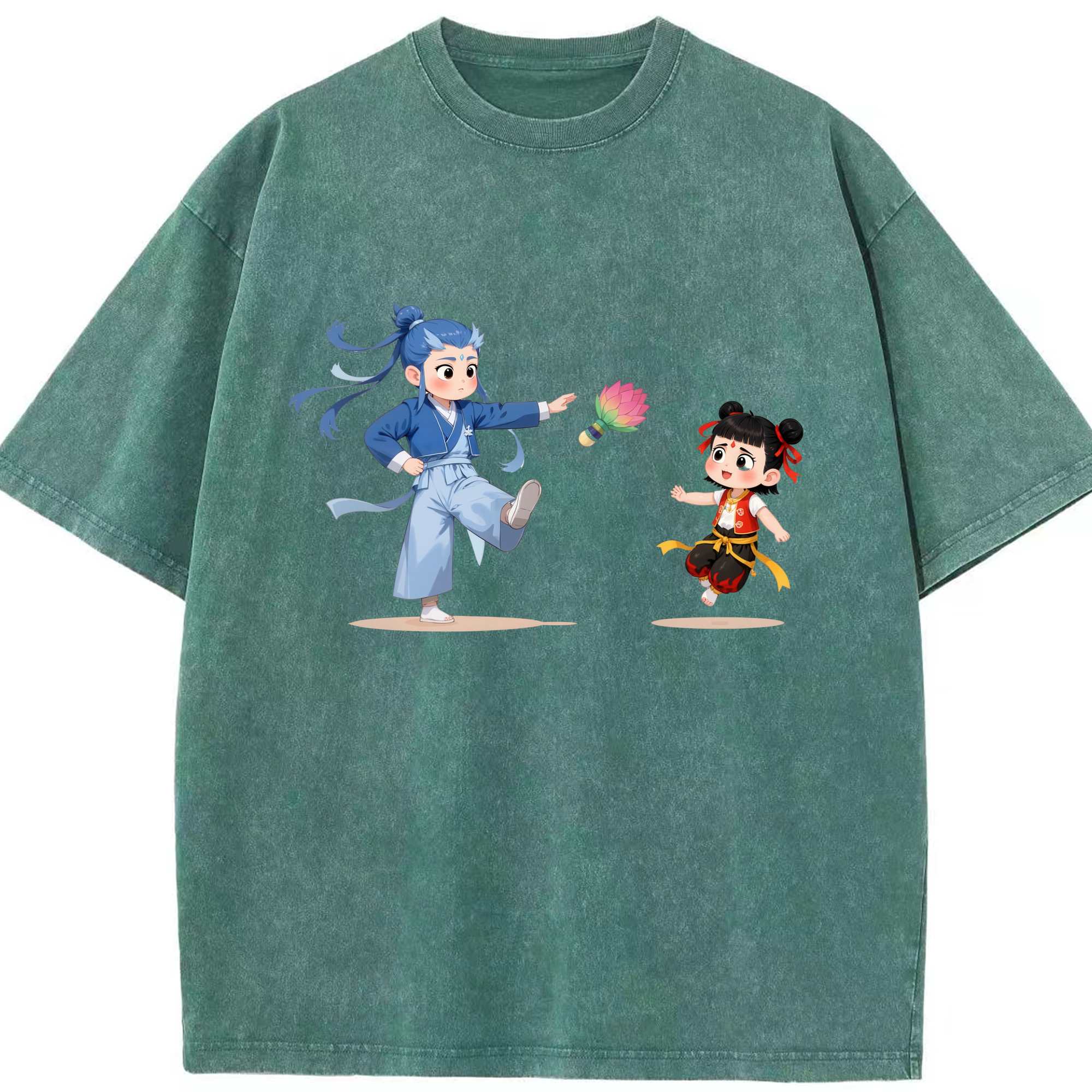 （画像用） Ne Zha 2 ナタ 魔童の大暴れ 綿100% ヴィンテージ風 半袖Tシャツ（フロントプリント）